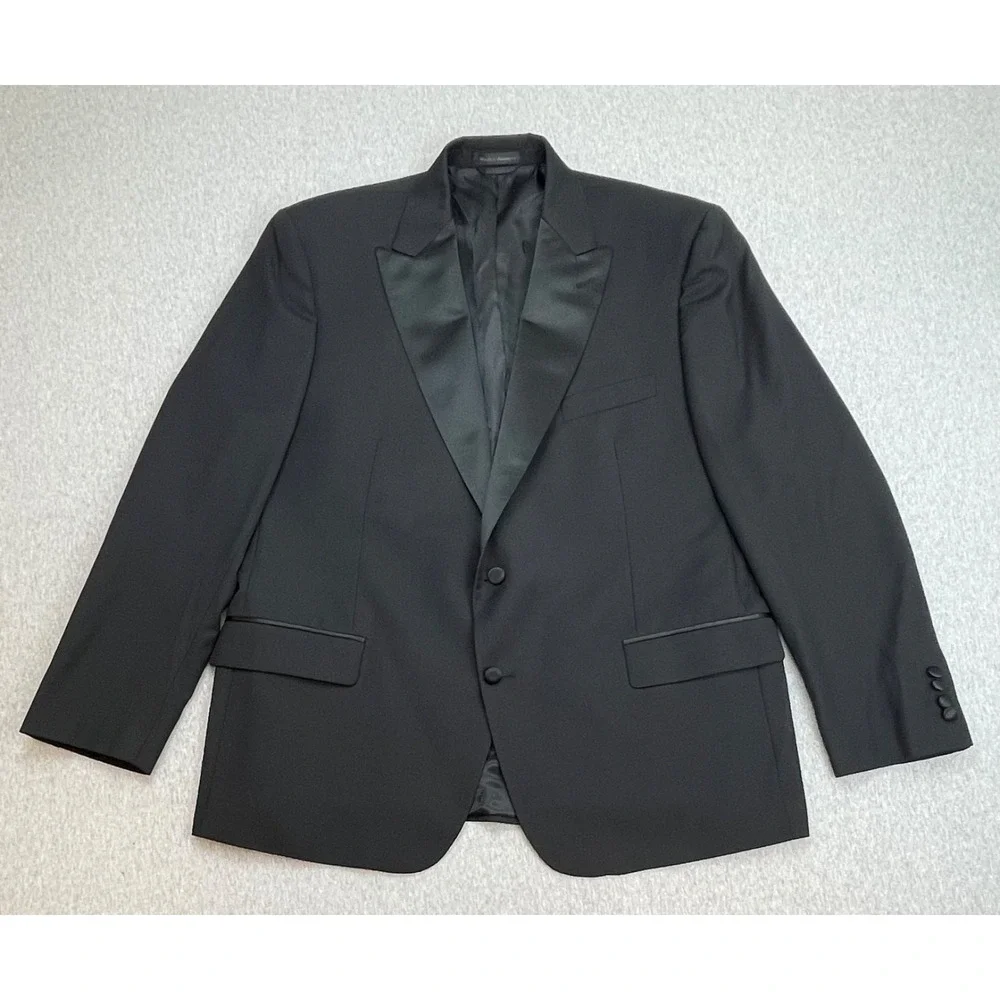 Lauren Ralph Lauren Tuxedo Jacket Mens 46R Black Wool Blend Satin Peak Lapel